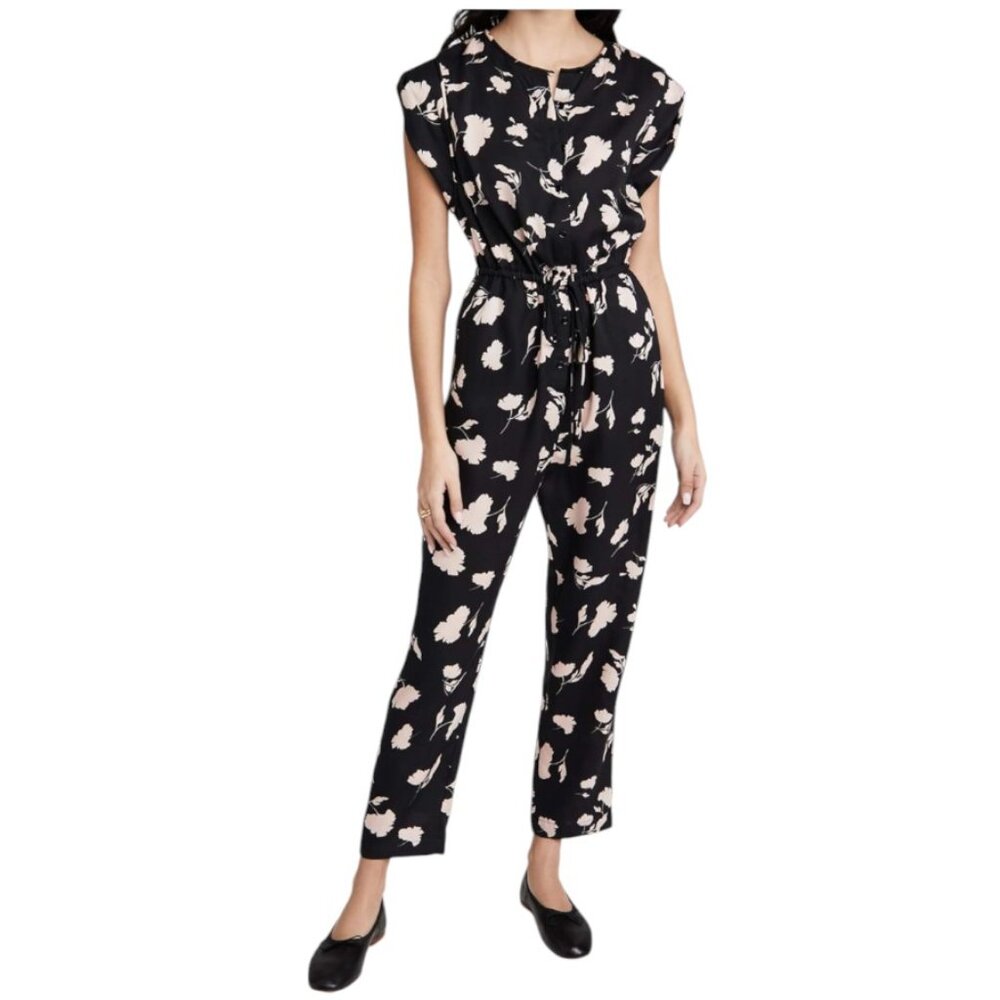 Joie Noleen Black & Pink Floral Jumpsuit with Waist Tie - Small